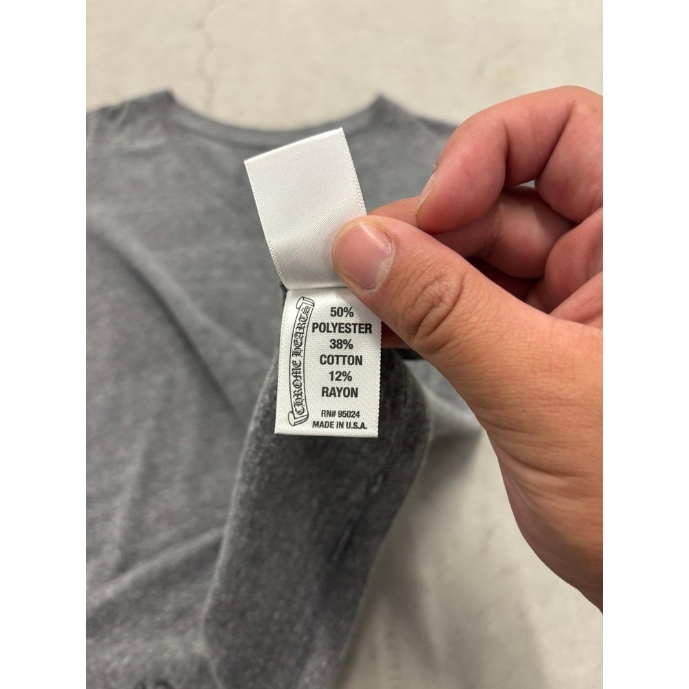 Chrome Hearts Heather Grey V-Neck T-Shirt Horseshoe Cross Logo Large Made in USA - Picture 7 of 13